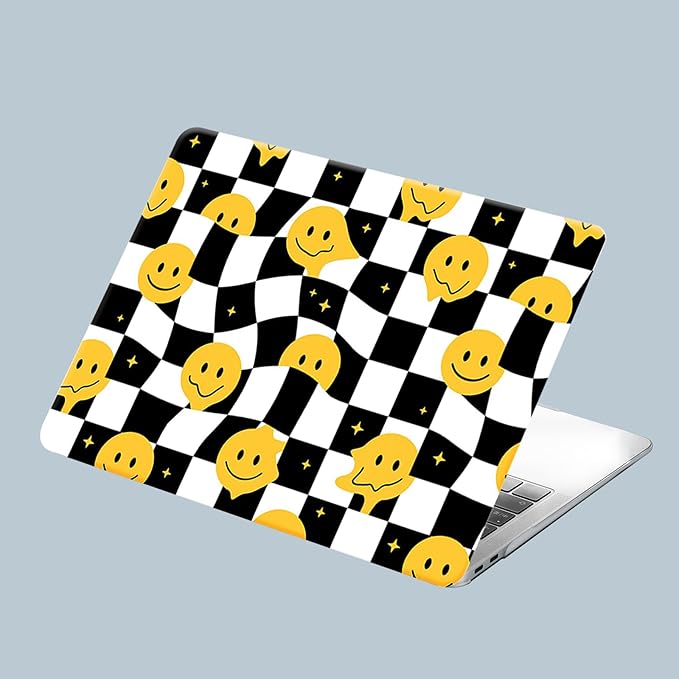 KEROM Compatible for MacBook Air 13 inch Case 2025 M4, 2024-2022 M3 M2 A3240 A3113 A2681, Cute Sleek Aesthetic Plastic Hard Shell with Keyboard Cover for Mac Air 13.6 inch Case, Checkered Smiley Face