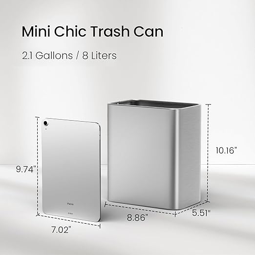 Cesun Small Bathroom Trash Can 2.1 Gallon Wastebasket, Modern Metal Garbage Can Office Waste Basket, Silver Stainless Steel Trash Bin for Bedroom, Home Office, Toilet, rv, Near Desk, Under Sink.