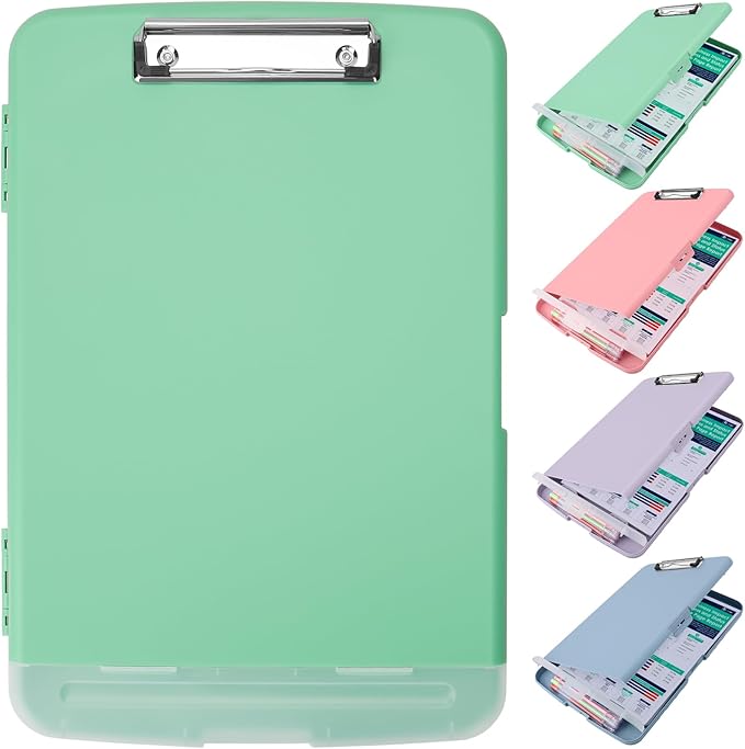 Clipboard with Storage,Storage Clipboard with Pen Holder, A4 Binder Clip Boards 8.5x11 with Low Profile Clip,Side Opening Nursing Clipboards, Clipboards Folder for Office Supplies-Grassy Green