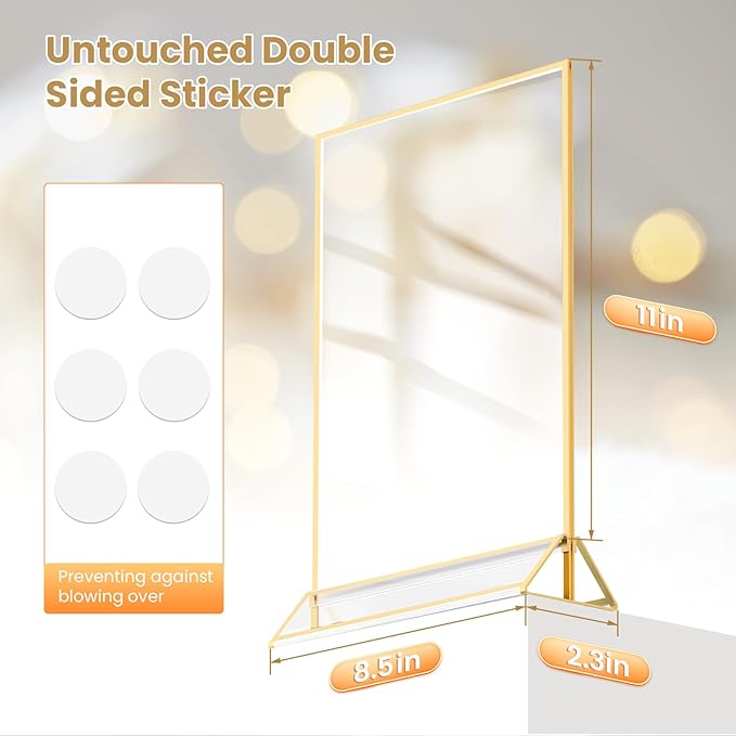 Acrylic Sign Holder 8.5X11 Gold Frames Double-Sided Gold Picture Frames Flyer Holder for Menu Holder Wedding Table Number Holder Photo Frames with Double Sided Stickers-3 Pack