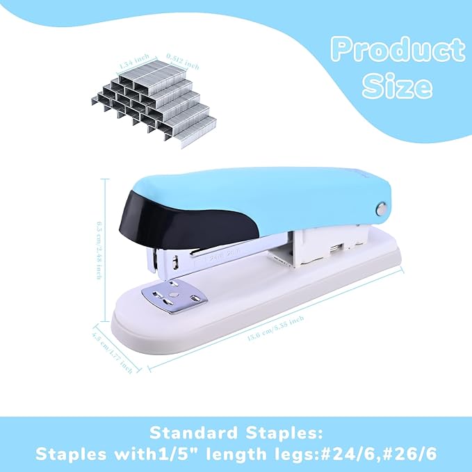 Temiary Stapler, Desktop Metal Staplers with 2000 Standard Staples, 25 Sheet Capacity, One Finger Stapling, Jam Free, No Effort Staplers for Classroom, Office or Desk (Blue)