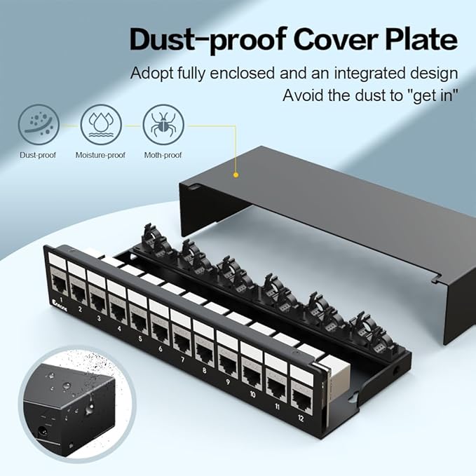 12 Port Patch Panel CAT6 Keystone Patch Panel (EC Listed) Network for Home/Office (1U 12Port, CAT6 Shielded)