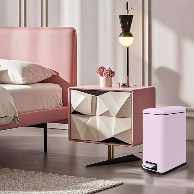 Pink Trash Can, 1.3 Gallon Bathroom Trash Can with Lid, Stainless Steel Pedal Trash Bin Removal Inner Bucket, Small Grabage Can for Bathroom,Bedroom,Home Office