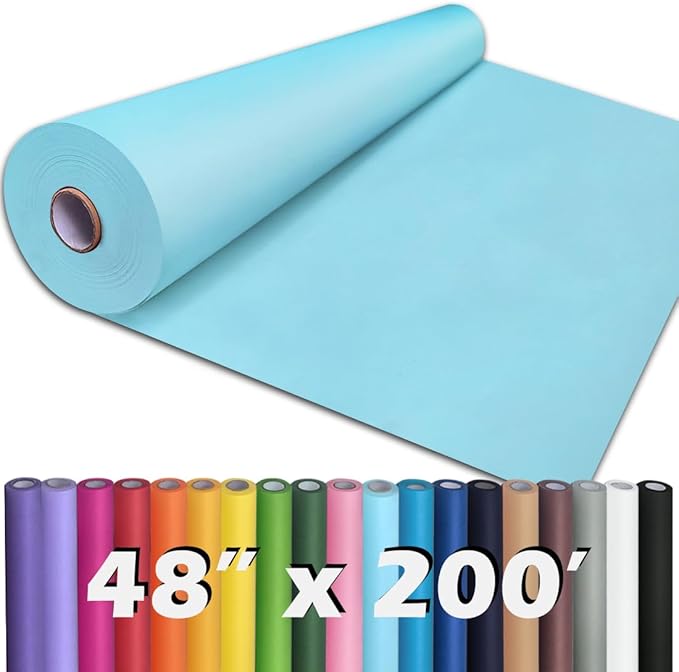 PerkHomy 48" x 2,400" (200') Light Blue Kraft Paper Roll for Craft Bulletin Board Paper Art Table Covering Crafting Gift Wrapping Bouquet Packing Parcel 80GSM 55LB (Light Blue, 48" x 200')