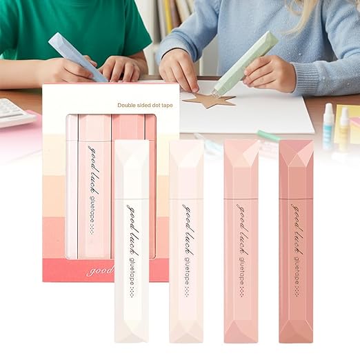 4-Pack Strong Double Sided Tape Roller, 0.23in x 16.4ft Adhesive Tape Glue for Gift Wrapping, Junk Journals, Paper Crafts, Essential Scrapbooking Supplies, Photo Mounting, School Office (Pink)