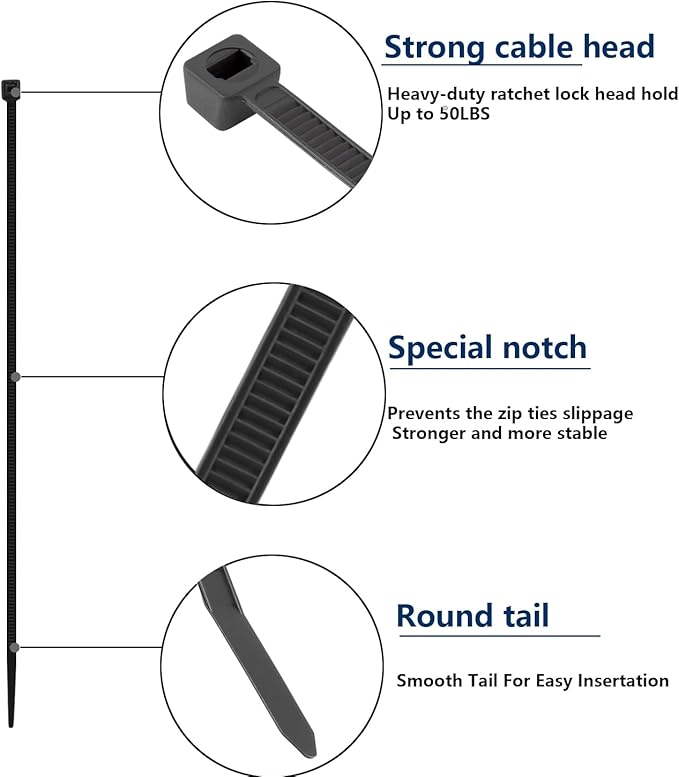 2000 PCS Zip Ties Assorted Sizes 4+6+8+10+12 Inch Self-locking Nylon Cable ties Outdoor, UV Resistant Wire Straps for Home Office Garden Workshop Indoor Outdoor Fence(Black)