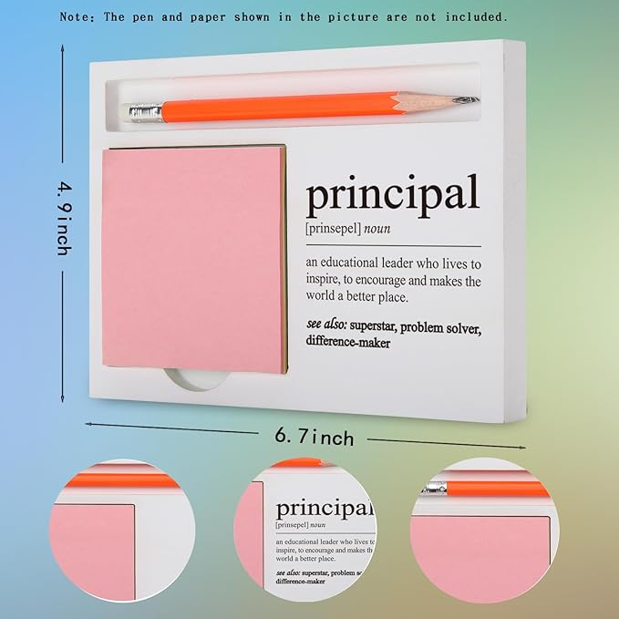 Principal Gifts for Women Men Inspirational Desk Organizer with Leadership Definition for Retirement, Back to School, Principal’s Day or Congratulations Desk White Note Pad Holder XBCT1