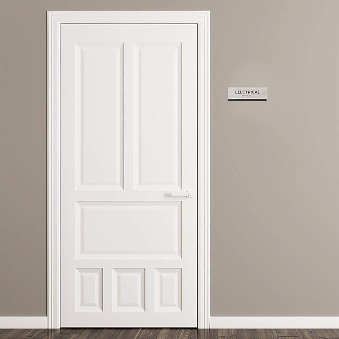 Electrical Sign with Braille/Easy Adhesive Mount Door and Wall Sign for Small Businesses and Restaurants / 3 x 9 inches/Silver Woodgrain