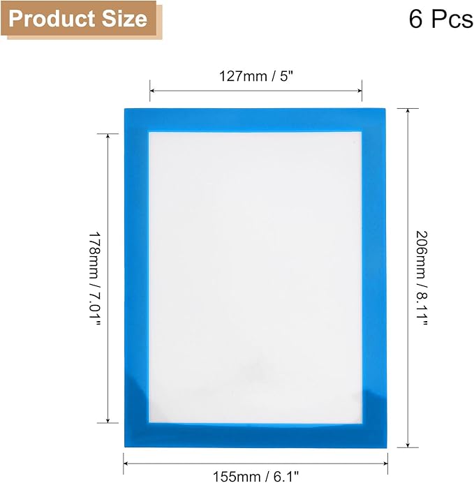 uxcell 6 Pcs Magnetic Sign Holder, 5" x 7" Self-Adhesive Magnetic Wall Signs Holder Magnetic Picture Frame Document Holder for Home Office Wall Window Displays, Sky Blue