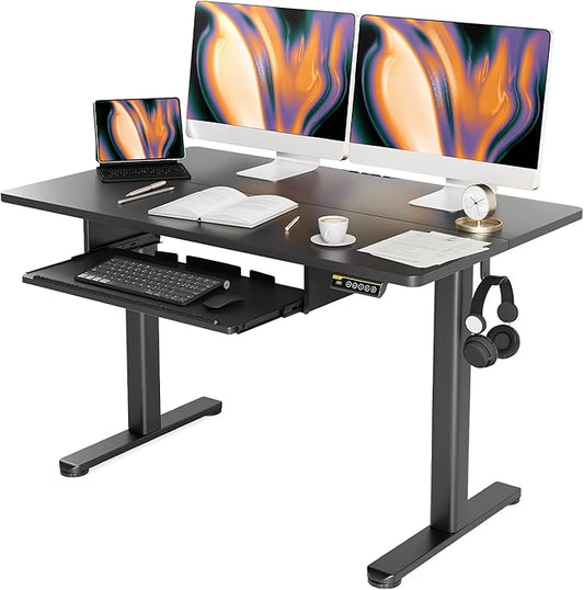 Claiks Standing Desk with Keyboard Tray, Standing Desk Adjustable Height, Raising Desks for Home Office and Computer Workstation, 48 Inches, Black