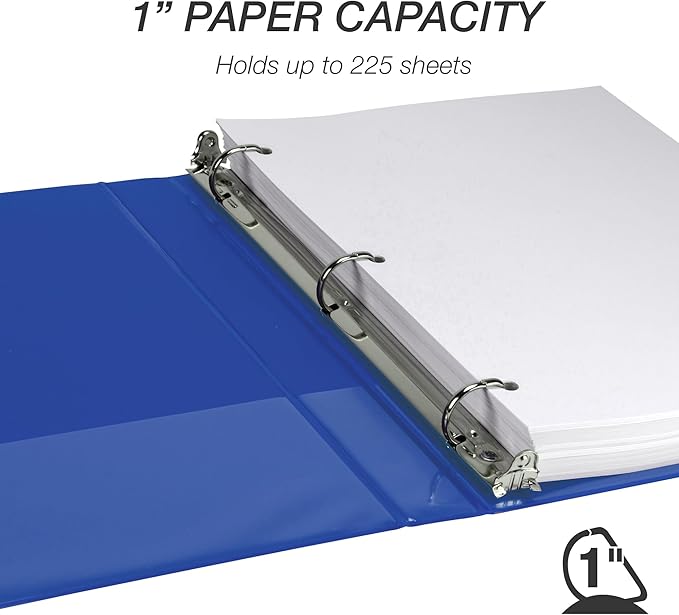 Samsill Durable 1 Inch Binder, Made in The USA, D Ring Binder, Customizable Clear View Cover, Blueberry, Holds 225 Pages