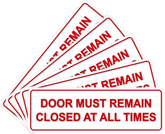 Signs ByLITA Standard Door Must Remain Closed At All Times Sign (White/Red) - Medium 5 Pack