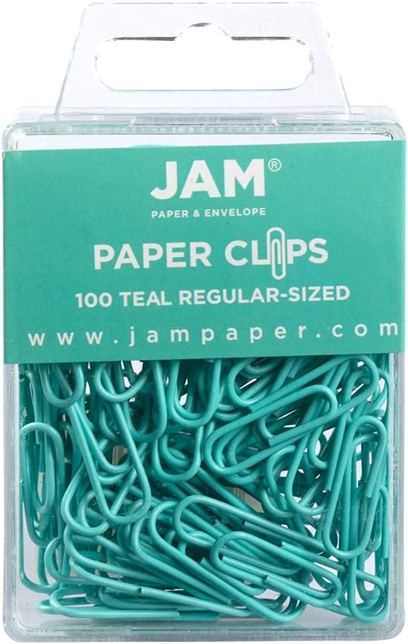 JAM Paper Colored Standard Paper Clips - Small - Teal - 100/pack
