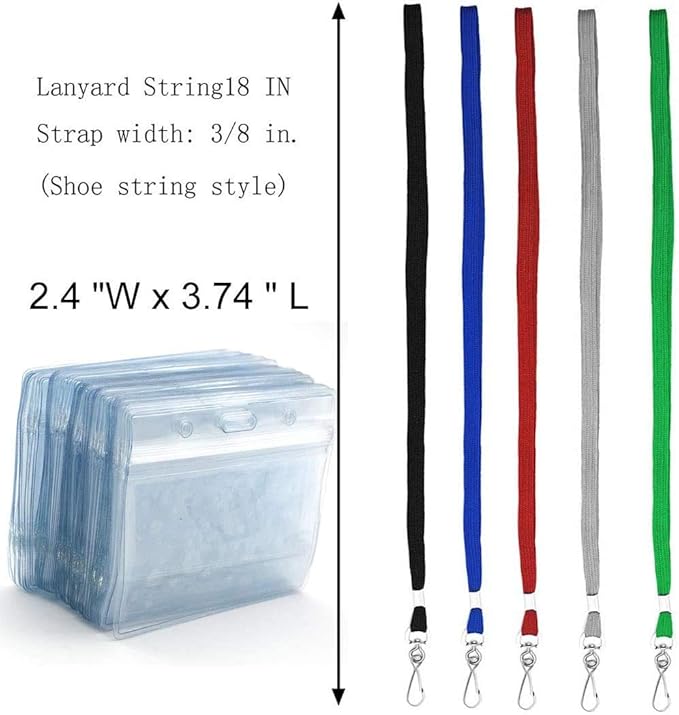 Bird Fiy® Lanyard/Badge Holder Pairs (Set of 50, Red): Woven Round Lanyard & Horizontal Sealable Waterproof Clear Plastic ID Card Name Tag Holder