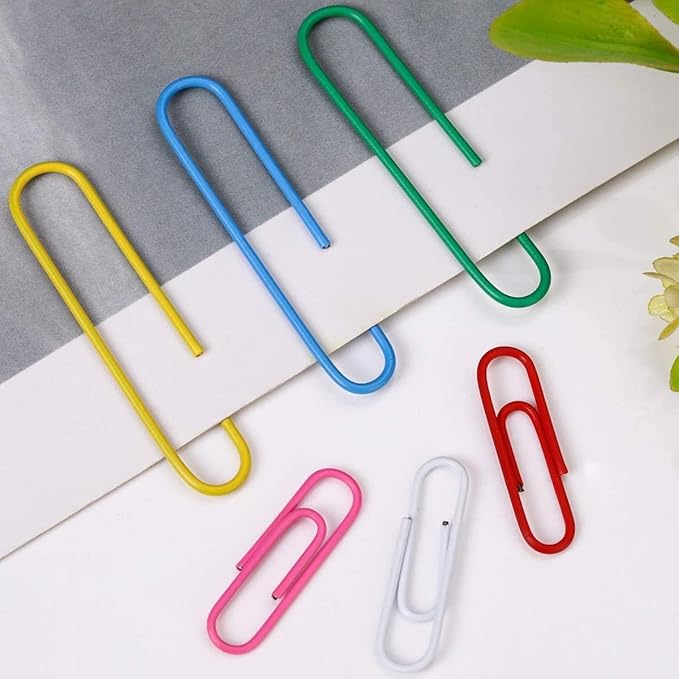 Colored PaperClips Assorted Sizes 400 Pieces, 2"（50mm） Large Paper Clips and 1.3" （33mm） Paper Clips Medium Size, Sturdy Coated PaperClips Smooth for Office School and Personal Use