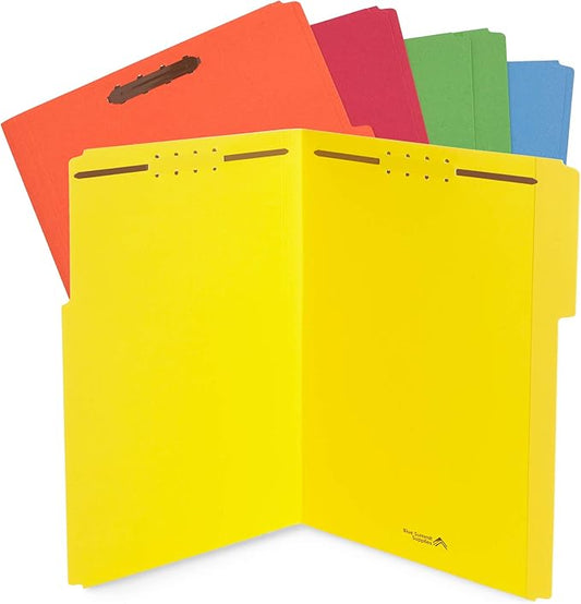 Blue Summit Supplies Legal File Folders with Fasteners, Legal Size, Colored Folders with Fasteners, 1/3 Cut Reinforced Tabs, Durable 2 Prongs, Designed to Organize Medical or Law Files, 50 Pack