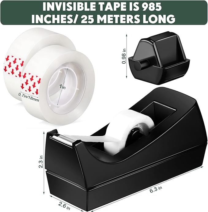 Yahenda 6 Pack Desktop Tape Dispenser Non Skid Base with Transparent Invisible Tape and Replacement Cores for Wrapping Home School Office Supplies
