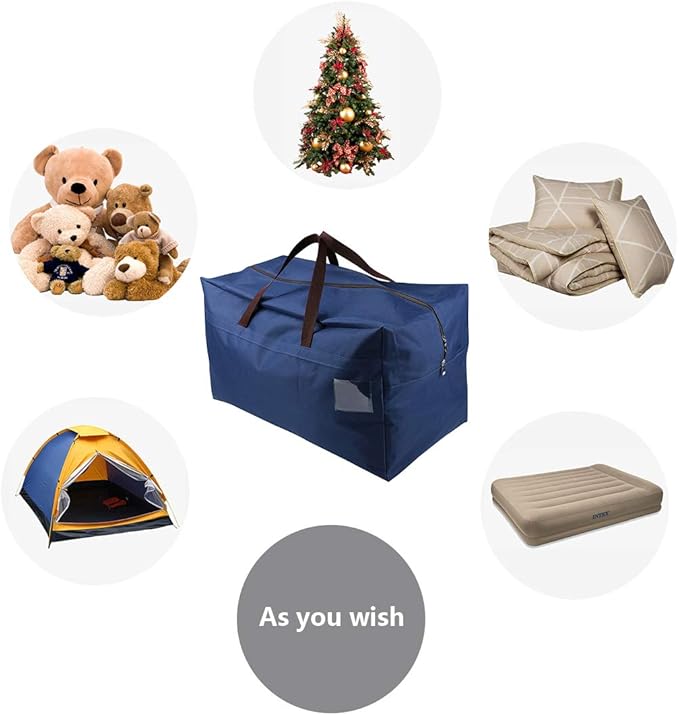 AMJ 100L Large Storage Bag for Comforters, Blankets, Clothes, Quilts and Towels, Better and Sturdy Organizer Bag, Thick Ultra Size Under Bed Storage, Moisture Proof, Blue