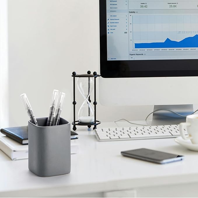 Pen Holder, 2 Pack Pencil Holder for Desk ,Ceramic Pencil Cup Desk Organizer, Makeup Brush Holder Cute, Stationery Accessories for Office, School, Home (Matte gray)