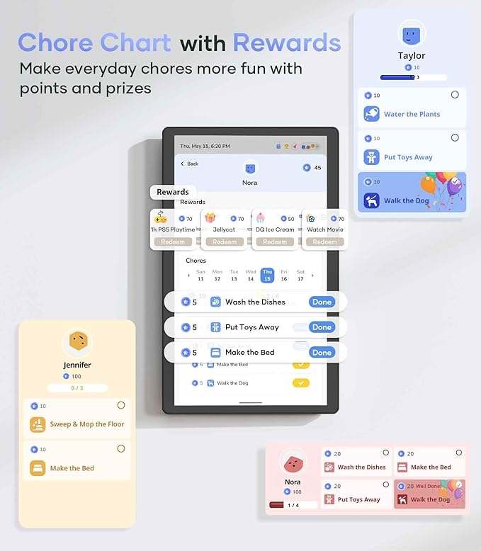Digital Calendar 15.6'' Wall Touch Screen Chore Chart Customize Dashboard Smart Electronic Calendar Digital for Family Meal Planner Support All Google Play App with Stand Wall Mount Black