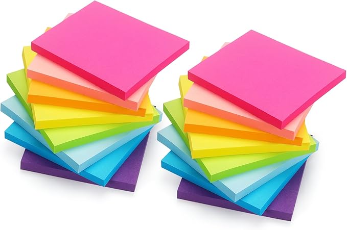 Early Buy Sticky Notes 3x3 Inch 16 Pads, Repositionable Self-Stick Memo Pads, 8 Bright Colors, 60 Sheets/Pad (960 Total) for Office, School, Home, Notebooks