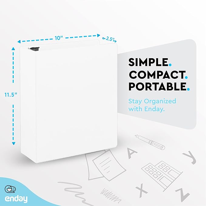 2 Inch 3 Ring Binder 2” White, Slant D-Ring 2 in Binder Clear View Cover with 2 Inside Pockets, Heavy Duty Colored School Supplies Office and Home Binders – by Enday