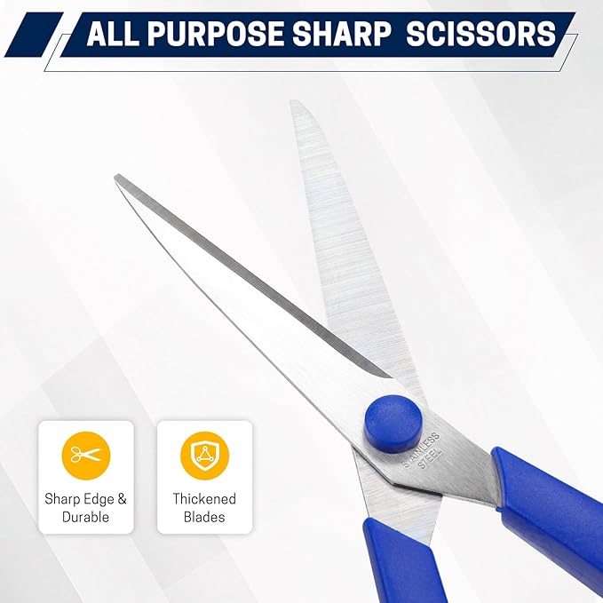 5-Pack, 8" Scissors All Purpose Comfort-Grip Handles Sharp Scissors for Office Home School Craft Sewing Fabric Supplies, High/Middle School Student Teacher Scissor, Right/Left Handed
