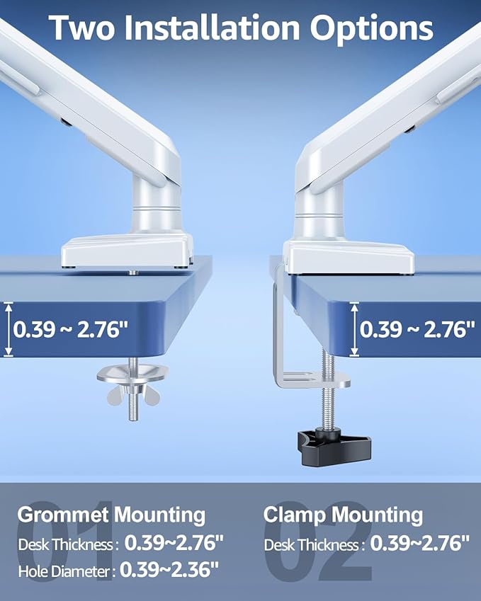 Single Monitor Mount for 32 27 24 22 inch Screen, Gas Spring Arm Holds 4.4-22 lbs, Monitor Desk Mount, Gaming & Home Office Use, VESA 75x75mm & 100x100mm, Freelift Pro White