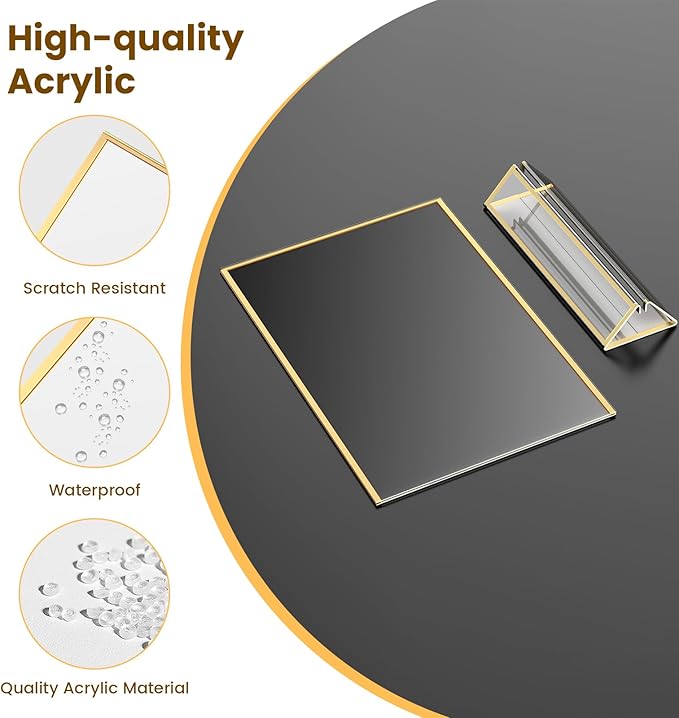 4X6 Acrylic Sign Holder Tabletop Gold Frames 4X6 Picture Frames for Wedding Table Numbers Display Stand Flyer Holder with Double Sided Sticky Dots-6Pack