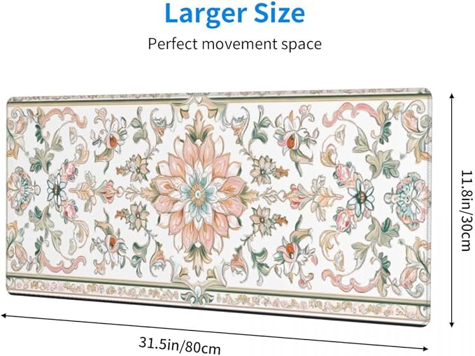 Desk Pad,Office Desk Mat 31.5"×11.8" Large Gaming Mouse Pad,Durable Extended Computer Mouse Pad,Waterproof Thick Big Mouse Pads with Non-Slip Rubber Base Office Home Romantic Floral Rug