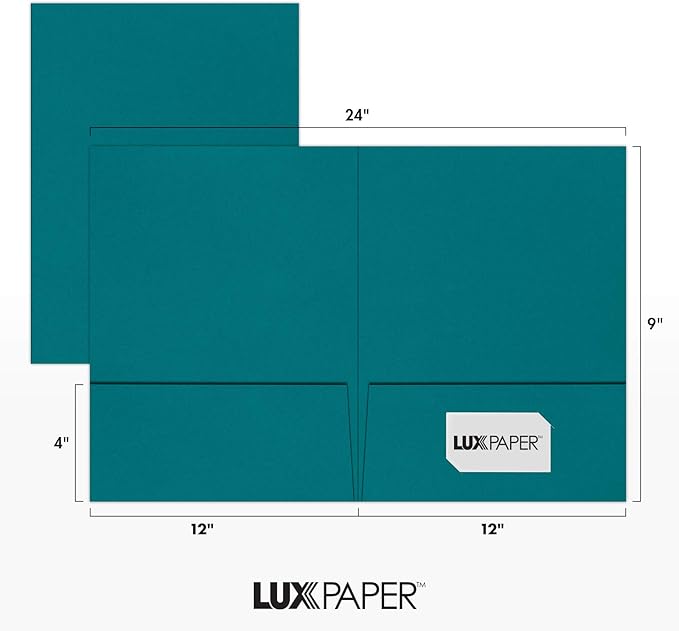 LUXPaper 9" x 12" Presentation Folders | Two Pocket | Teal | 100lb. Cover | 25 Qty