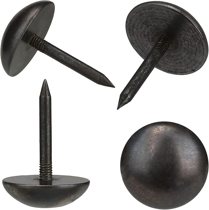 Retro Solid Pure Brass Tacks as Antique Upholstery Nails for Furniture, Decorative Push Pins for Wood,Carpet Tacks,Hardware Tacks,Cap Nails,Thumb Tacks，Brass Fasteners（7/10",18mm Black Color,10 Pcs)