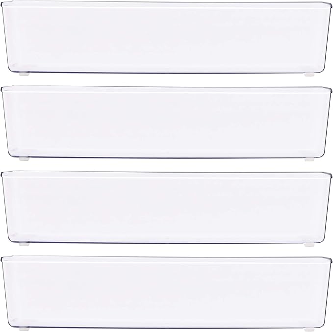 Simple Houseware Clear Drawer Organizer for Office Bin Desk Storage, 3.25"x 9.5", 4 Packs
