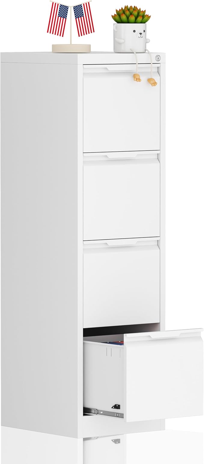 4-Drawer File Cabinet with Lock,Metal Vertical Filing Cabinets for Home Office,Under Desk File Cabinets for Letter/Legal/A4 Size Files,Easy Assemble