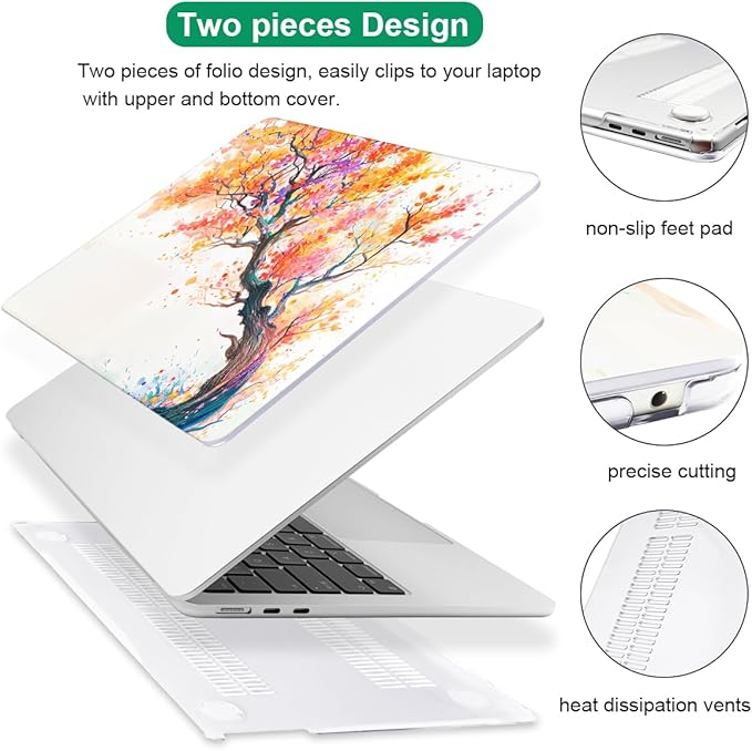 for 2022 2023 2024 2025 MacBook Air 13.6 inch Case M4 A3240 M3 A3113 M2 A2681 Cover, Patternt Plastic Hard Shell Case Keyboard Skin for Mac Air 13.6" M4 M3 M2 Touch ID, Phoenix Tree Flowers
