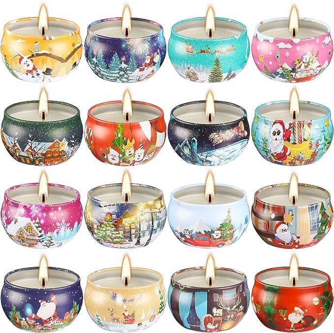 16 Pack Christmas Scented Candles Gift Set 2.5oz Strong Fragrance jar Candles Natural Soy Wax Candles Portable Travel Tin Jar Candles Gifts for Home Scented Decoration Birthday Valentine'sDay