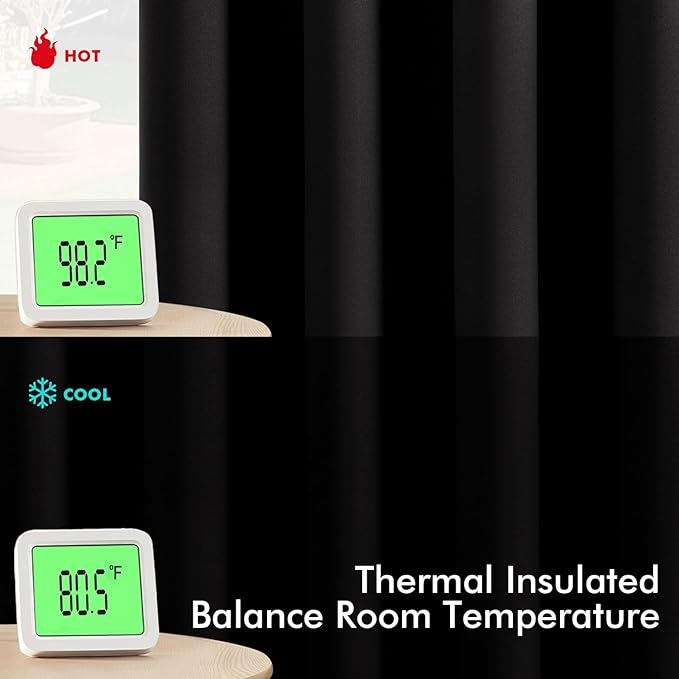 MIULEE Black Blackout Curtains for Bedroom Living Room 84 Inches Long 2 Panels, Thermal Insulated Room Darkening Drapes Solid Grommet Top Noise Reduction Light Blocking Halloween Window Treatments