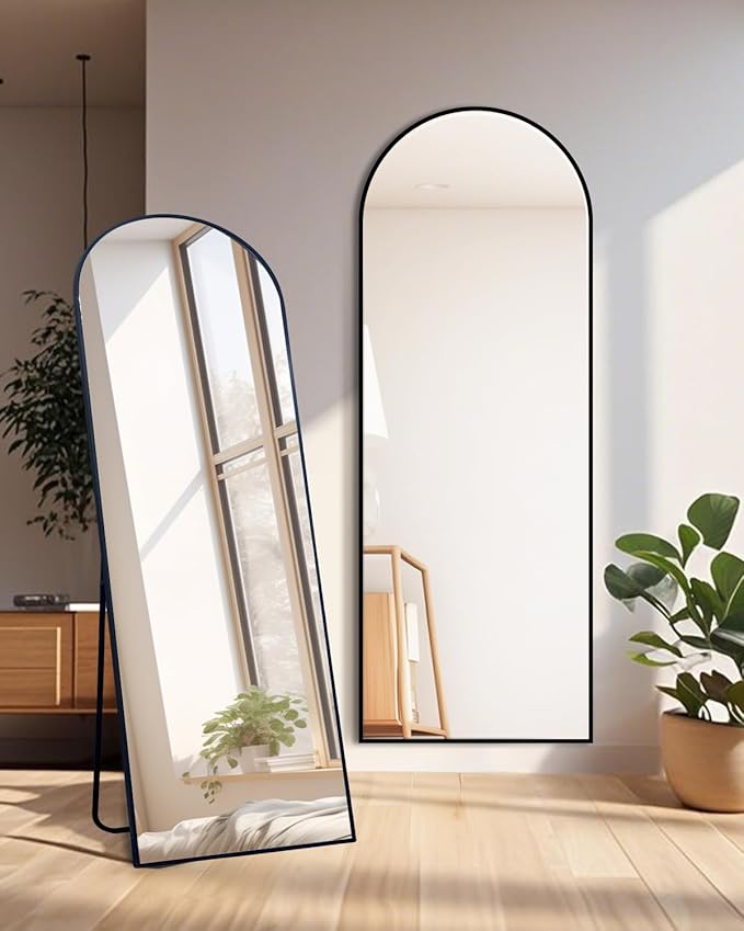 SUNQUEEN 58"x19" Floor Mirror Full Length, Arched Full Length Mirror with Stand, Full Body Mirrors for Bedroom Living Room or Cloakroom Black