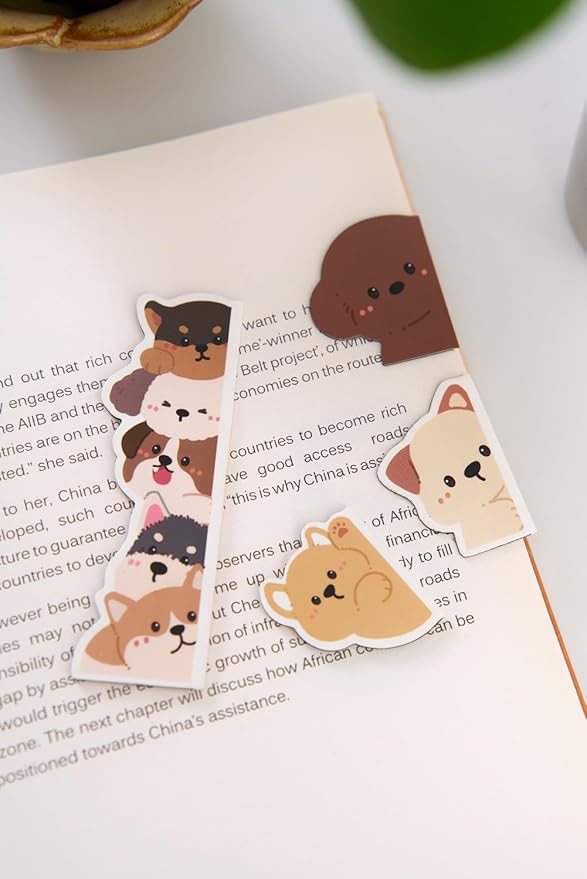 5pcs/Set Cute Magnetic Bookmark, Funny Peeping Dog Book Marker Clip for Teachers, Students, Book Lovers Gifts, Printing on 2 Side (Dog)