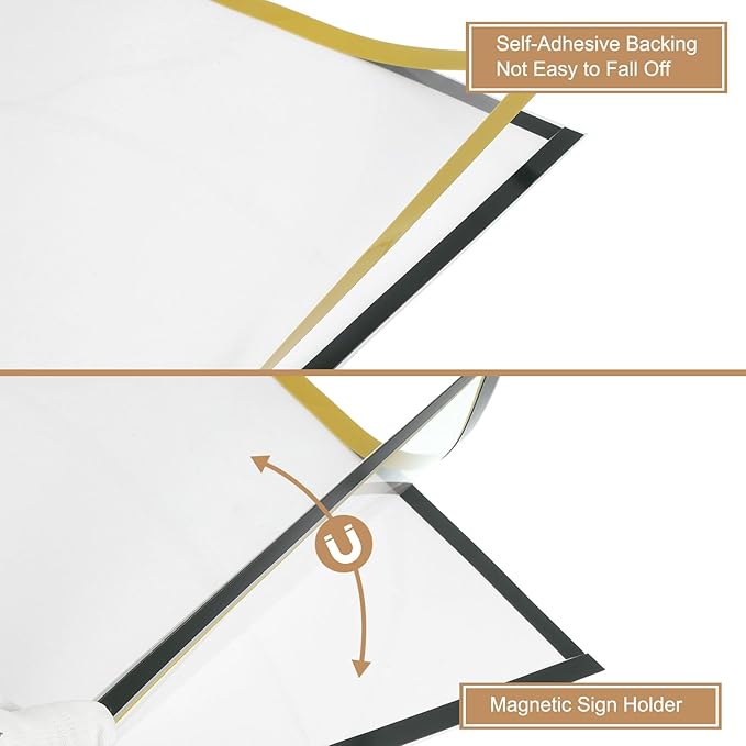 uxcell 2 Pcs Magnetic Sign Holder, 11.7" x 16.5" Self-Adhesive Magnetic Wall Signs Holder Magnetic Picture Frame Document Holder for Home Office Wall Window Displays, Gold