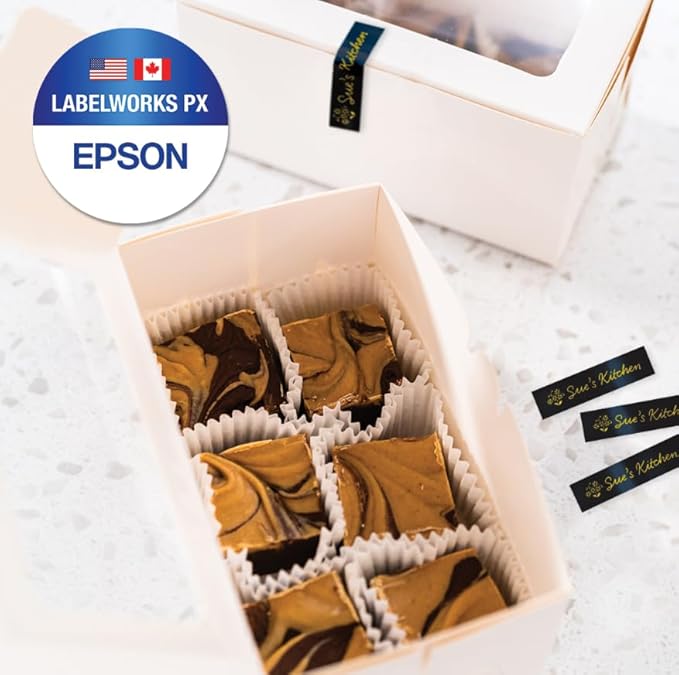 Epson LABELWORKS 218GBPX Genuine PET (Polyester) Tape Cartridge - Gold on Black Designer Craft Label Maker Tape - 3/4" (18MM) Wide, 30'