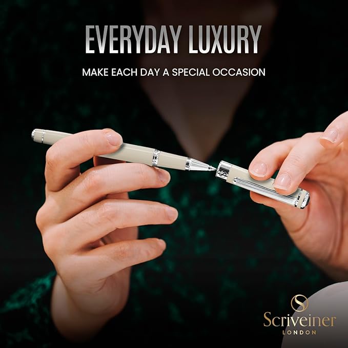 Scriveiner Ivory Rollerball Pen - Stunning Luxury Pen With Chrome Finish, Schmidt Ink Refill, Best Roller Ball Gift Set for Men & Women, Professional, Executive Office, Nice Pens