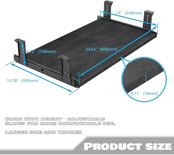 FRMSAET Furniture Accessories Office Product Suits Hardware 20/24/30 inches Keyboard Drawer Tray Wood Holder Under Desk Adjustable Height Platform(24 inches, Black Rock)