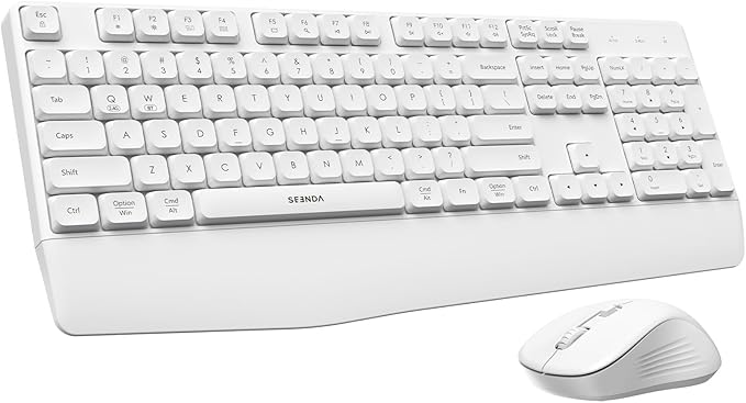 seenda Bluetooth Keyboard and Mouse, COE200 USB + Bluetooth Multi Device, Ergonomic Keyboard Mouse Set, Full-Size Wireless Combo Compatible for Mac OS/Windows PCs Computers Laptops MacBooks - White