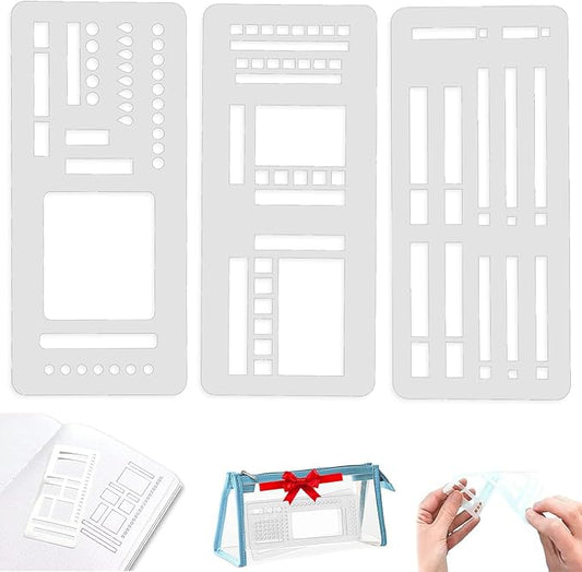 Handmade Flexible Record Template, Planner Stencil Set for Dot Grid Journals, Flexible Drawing and Checklist Templates, for Journaling Checklists Boxes Lines & Daily Planning, Set of 3 Pack (C)