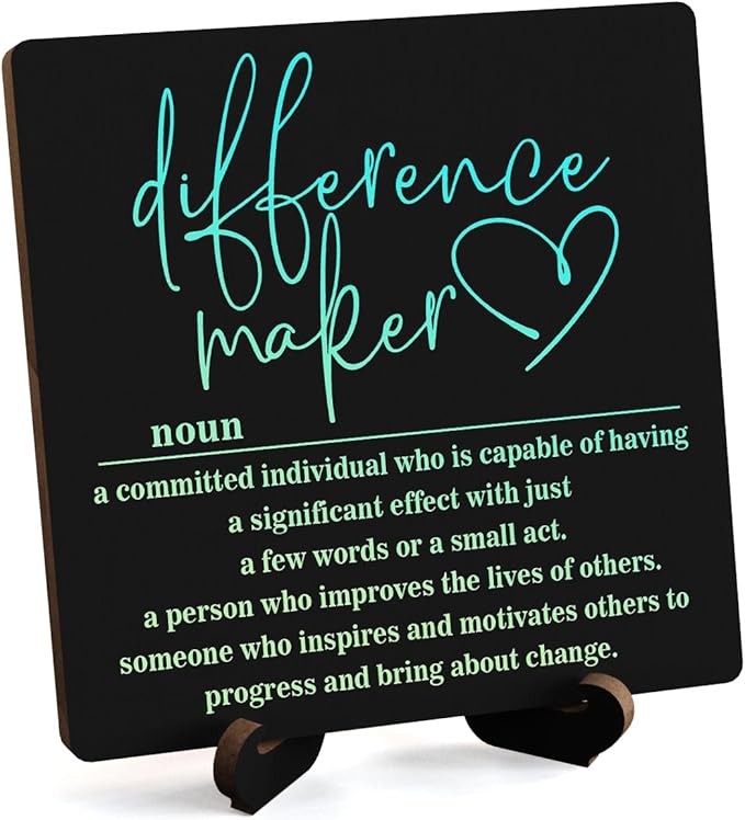 Wooden Table Sign Office Decor Difference Maker Definition Desk Decor Wood Plaque With Stand Thank You Gifts for Boss Women Best Mom Coworker Teacher Office Desk Accessories(Black)-C03