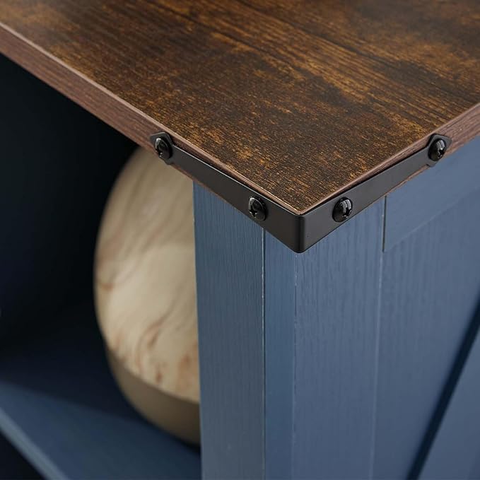 6 Cube Storage Organizer, 2 Tier Bookshelf for Living Room, Farmhouse Bookcase with Led, Kids Toy Storage Cabinet, Wall Cubby Shelves for Home Decor, Wood Display Cabinet for Bedroom, Blue