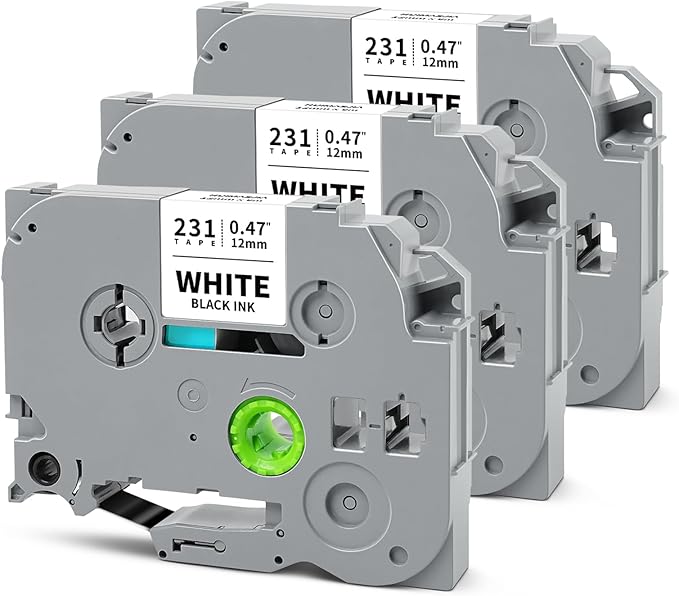 3-Pack Tze-231 12mm 0.47" White Label Maker Tape Compatible for Brother P Touch Label Tape Tze Tz 12mm 0.47" Laminated White Tze231 1/2" for PTouch PT-D220 PT-D210 PT-D200 PTD400 PT-D610BT