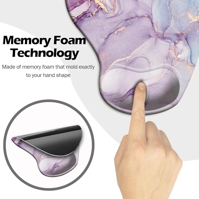 DOOKE Ergonomic Mouse Pad with Wrist Support and Coaster,Mouse Pads with Non-Slip PU Base for Home Office Working Studying Easy Typing & Pain Relief Purple Marbling