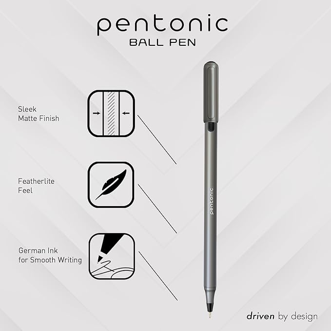 Pentonic Ballpoint Pens, 25 Count, 10 Assorted Ink Colors, 1.0 mm Medium Point, Smooth Writing For Journaling & Note Taking (PEN12127)